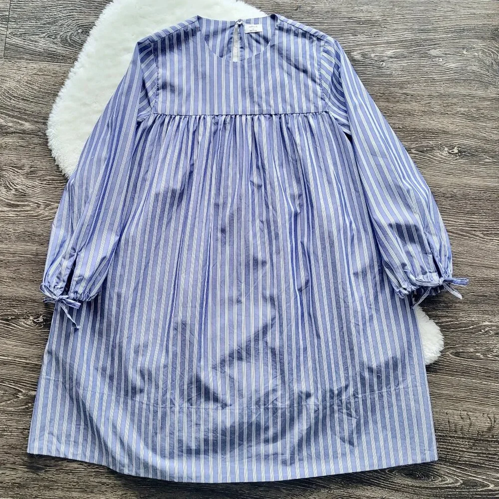 Aritzia Wilfred Le Fou Lessines Poplin Smock Dress Blue Stripe Size XS Oversized - Picture 8 of 14